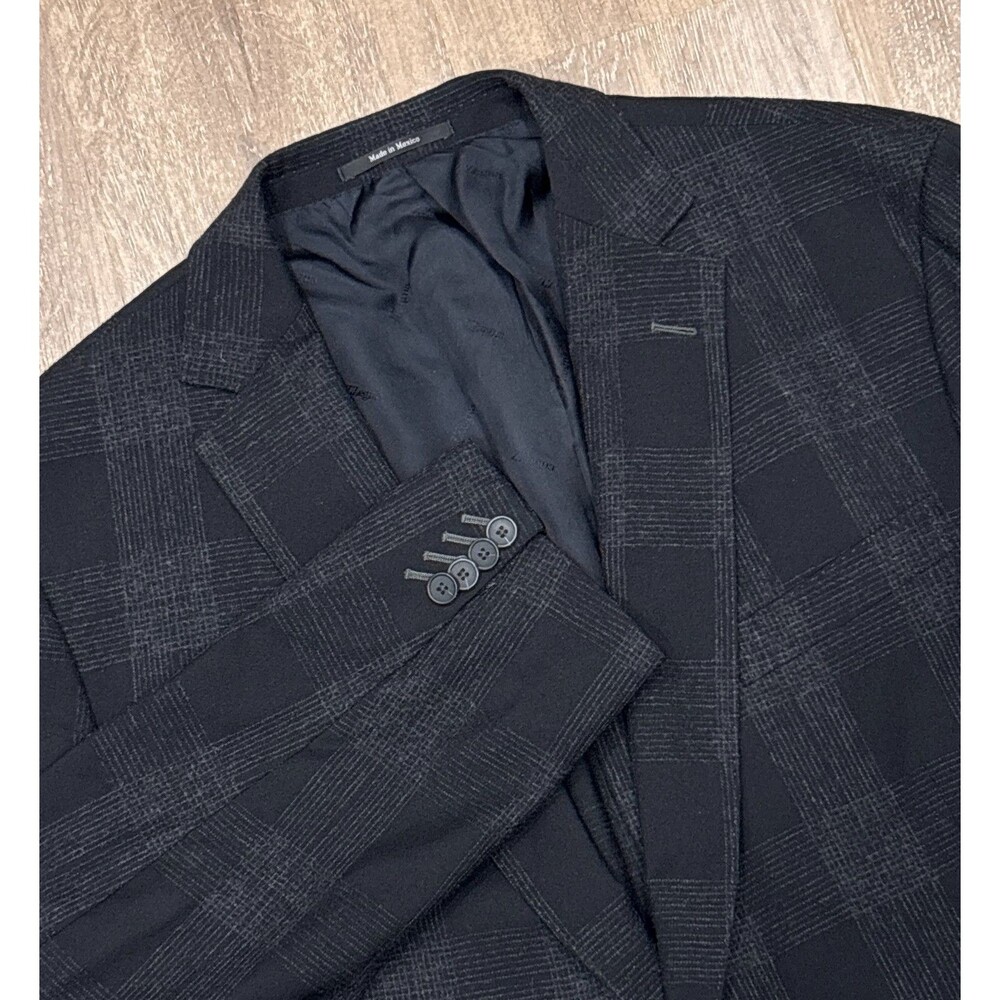 Z Zegna Black Gray Windowpane Wool Blazer EU 58R US 48R Textured Sport Coat